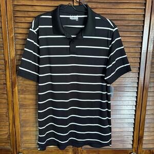 Basic Editions NWT Men's Polo Shirt - Black Striped, Short Sleeve - Size Medium